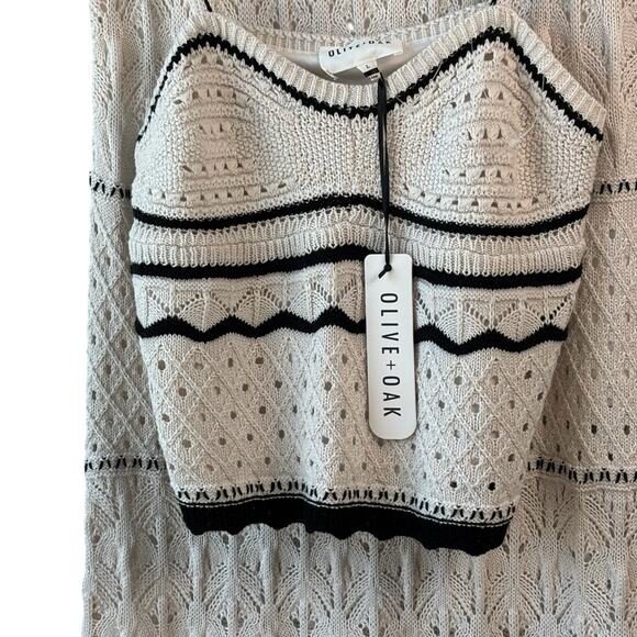 Olive + Oak Sweater Dress Set Large Cream Black Crochet Boho Maxi Skirt Beach - Picture 8 of 12